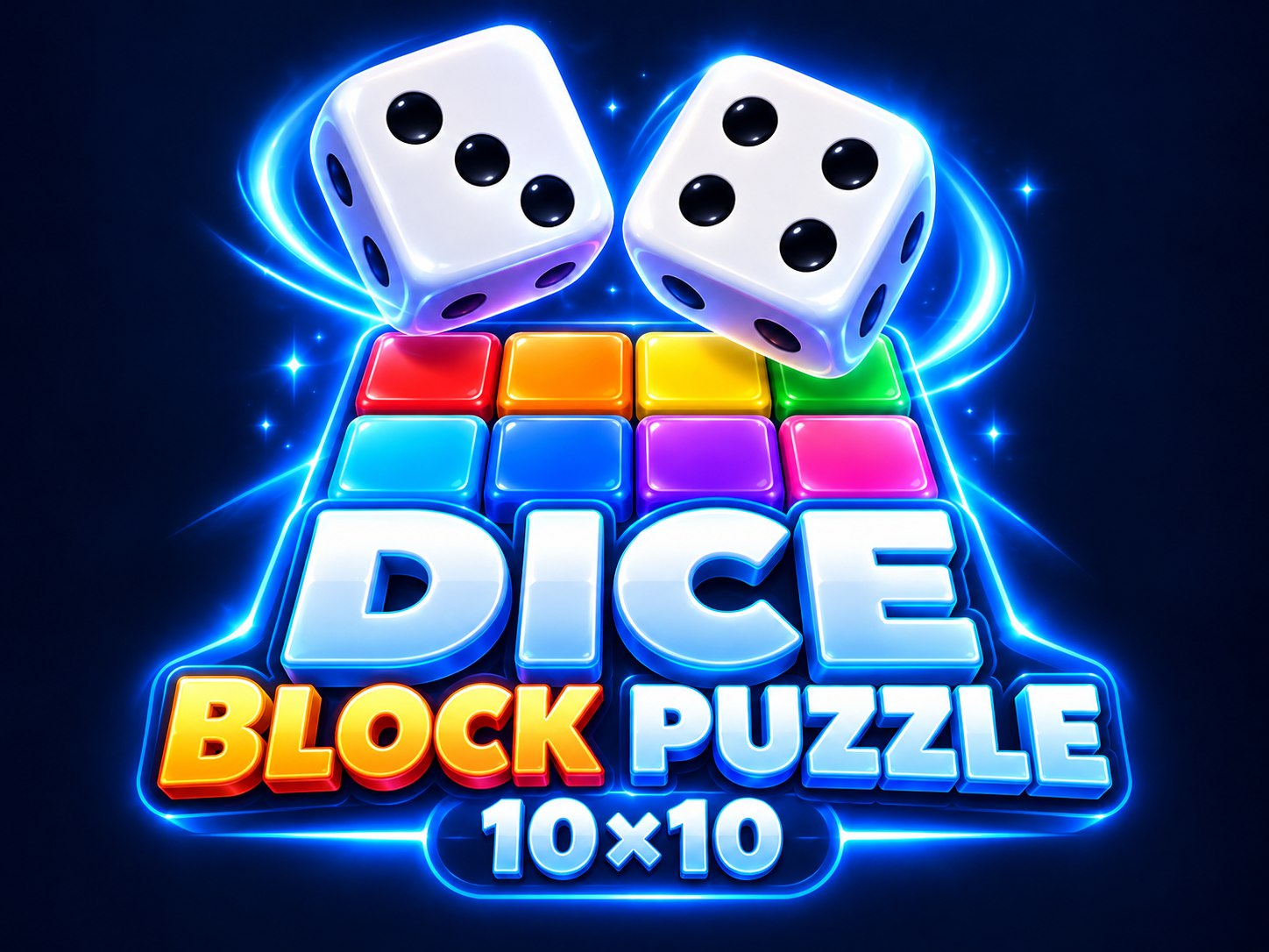 Dice Block Puzzle logo with dice and colourful blocks